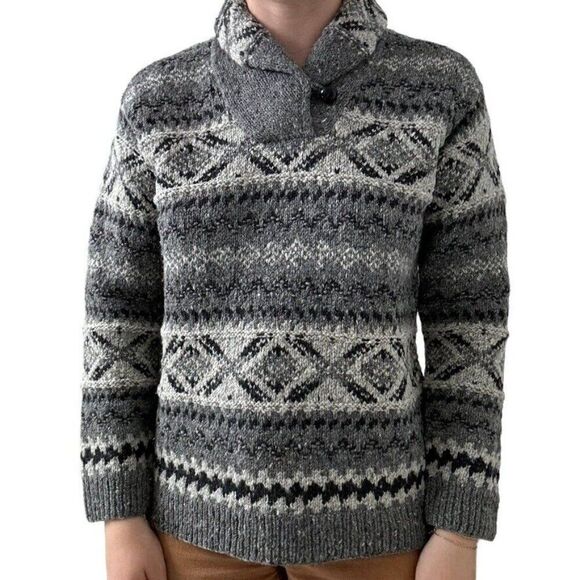 Vintage Lauren Ralph Lauren Grey Hand Knit Cowl Neck Chunky Wool Sweater Sz M/P - Picture 1 of 5